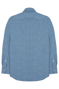 Archivium be updated men’s multicolor striped shirt in blue denim texture with classic collar and buttoned cuffs