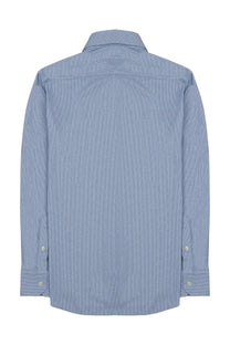 Archivium be updated men’s blue and white striped long-sleeved dress shirt with classic collar and cotton fabric