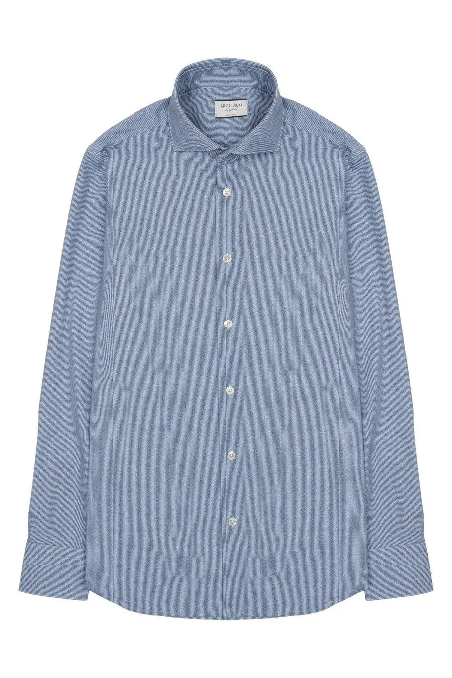 Archivium be updated men’s striped shirt in light blue finely striped fabric with classic collar and button-down front