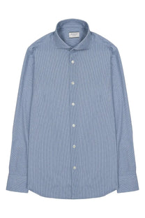 Archivium be updated men’s striped shirt in light blue finely striped fabric with classic collar and button-down front