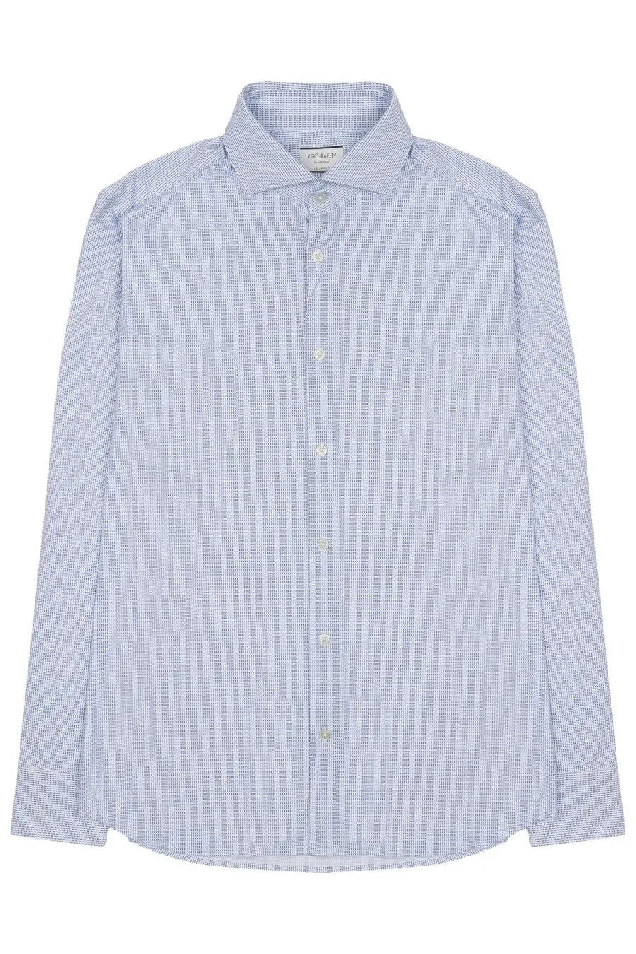 Archivium be updated men’s striped shirt in light blue and white fine-check cotton with classic collar and button front