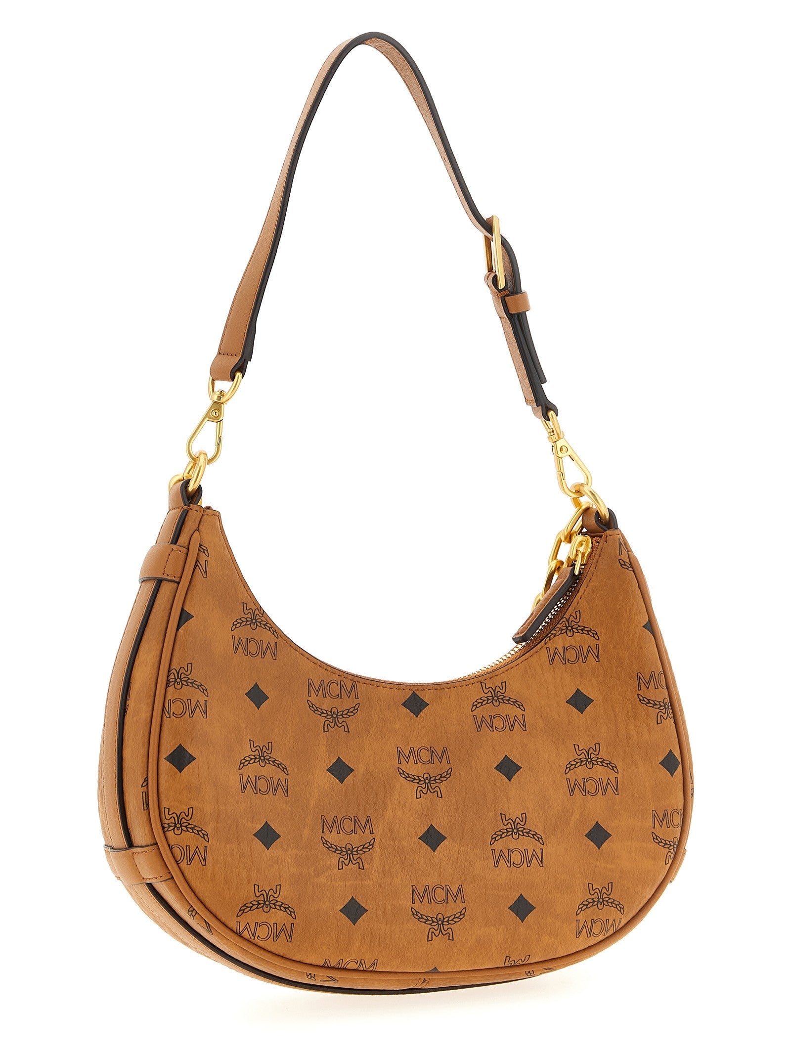 MCM Aren Crescent Hobo Shoulder Bag Brown