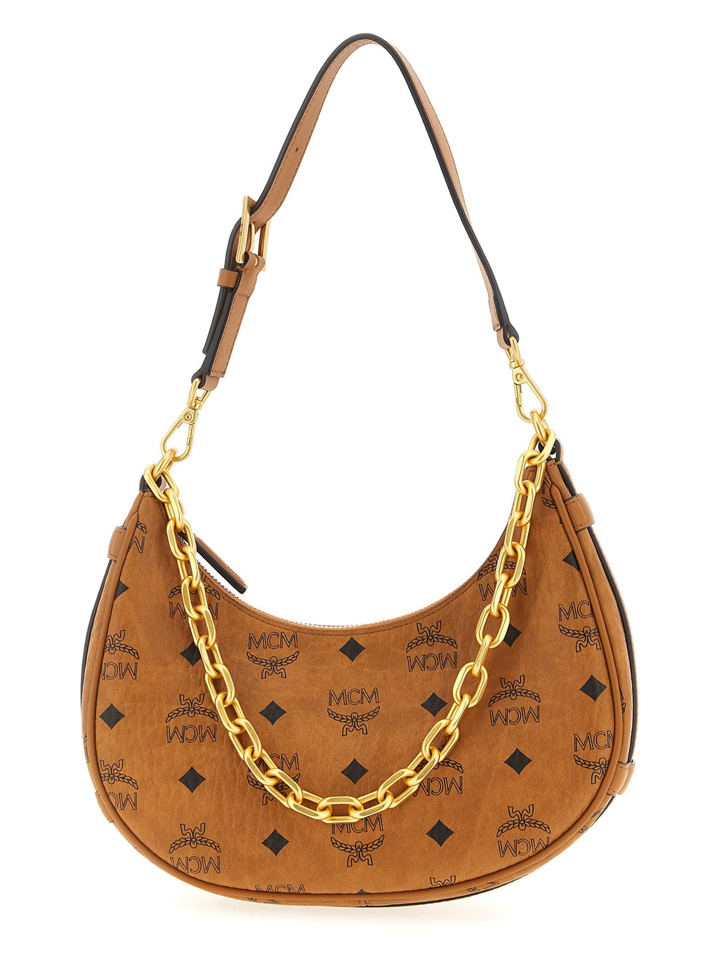 MCM Aren Crescent Hobo Shoulder Bag Brown