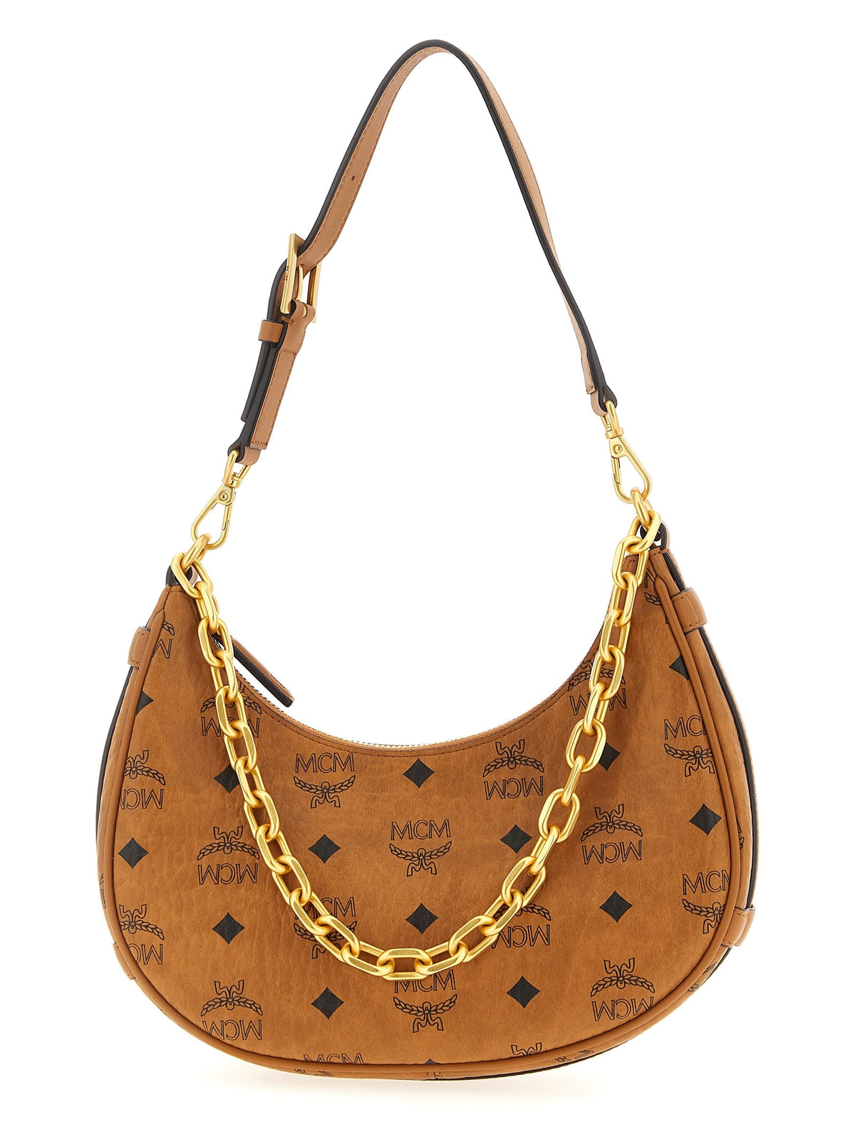 MCM Aren Crescent Hobo Shoulder Bag Brown
