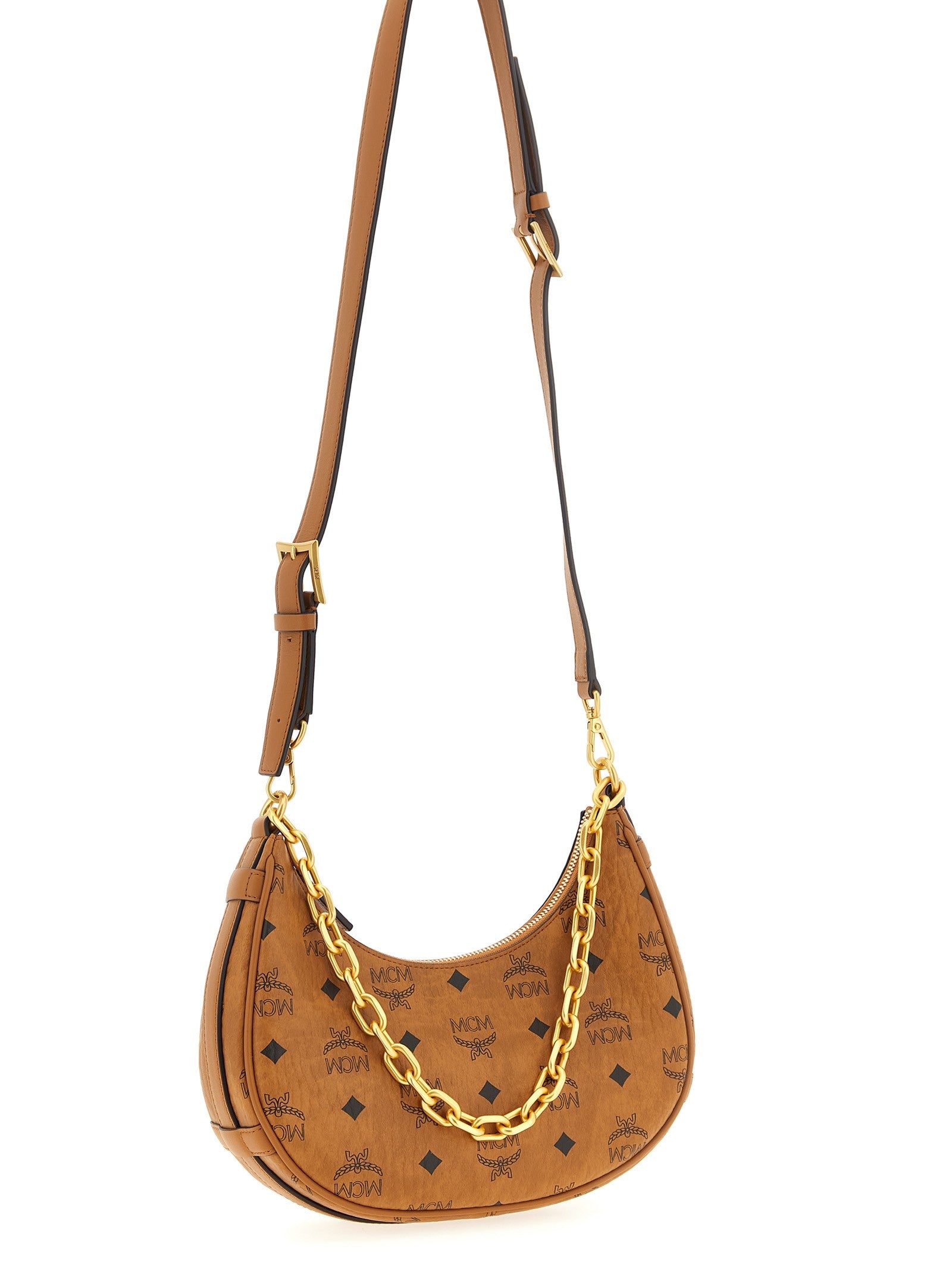 MCM Aren Crescent Hobo Shoulder Bag Brown