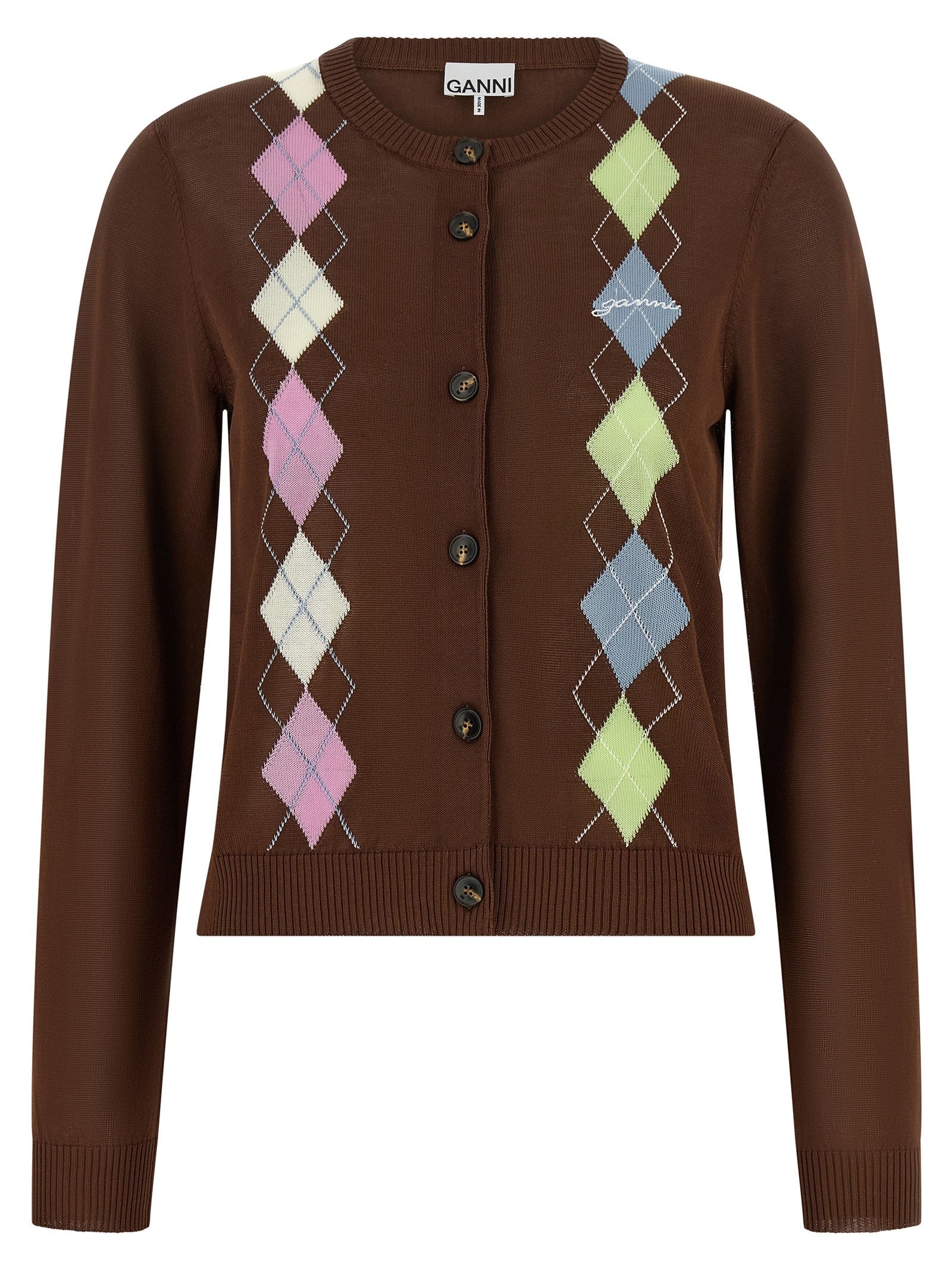 Ganni Argyle Cardigan Brown