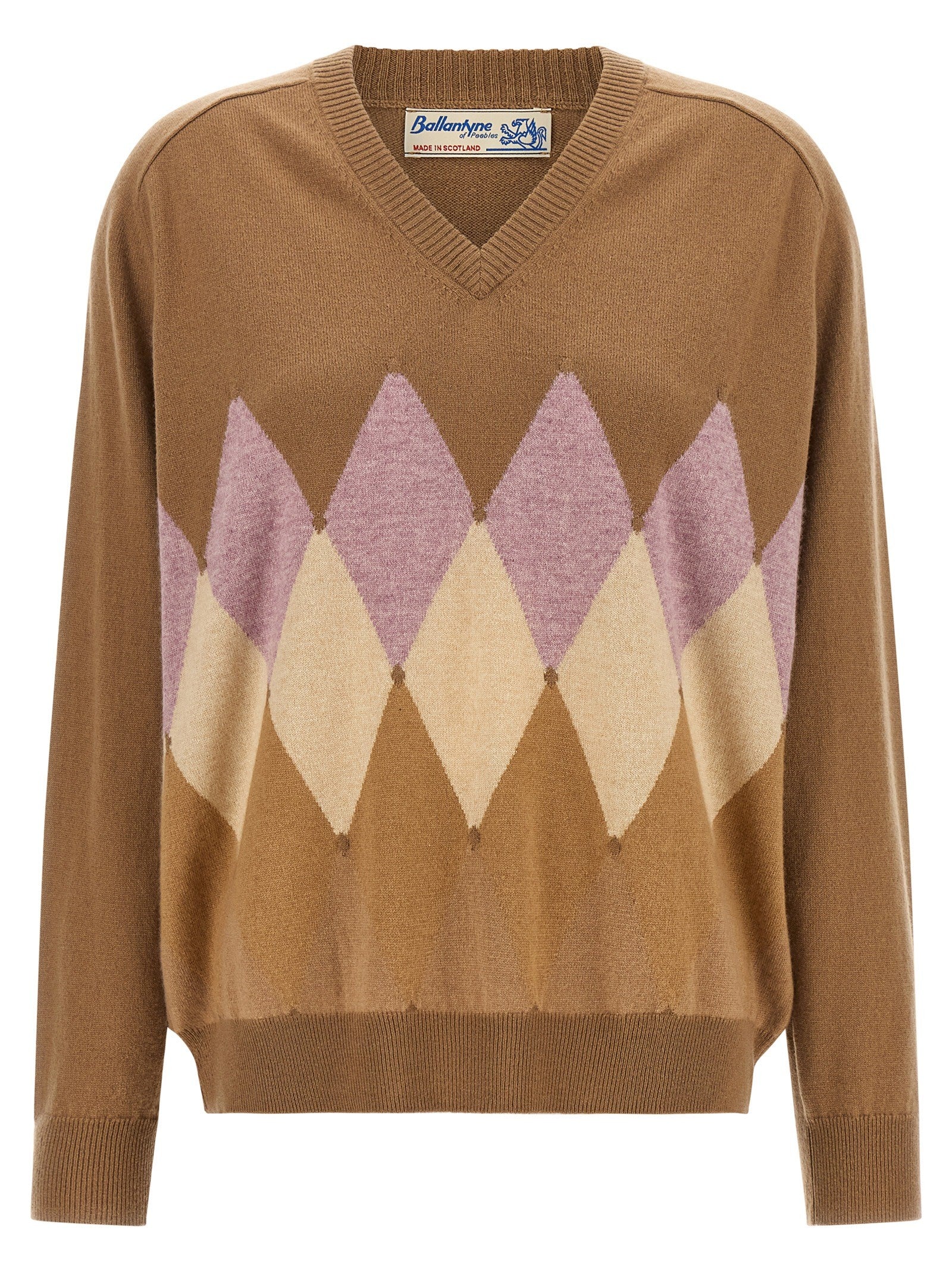 Ballantyne Argyle Intarsia New Diamond Sweater Beige