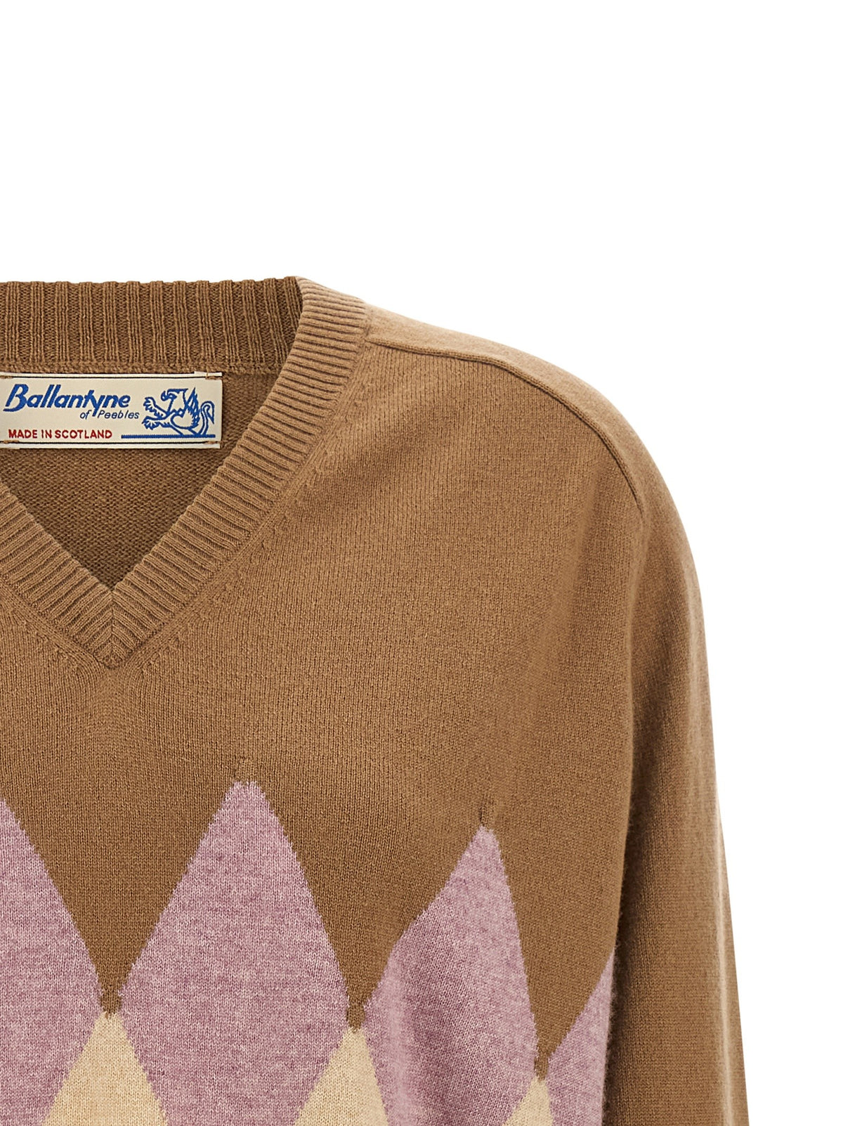 Ballantyne Argyle Intarsia New Diamond Sweater Beige, view 3