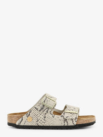 Birkenstock Women's Arizona Snake Oyster Sandals in Python Print Leather White