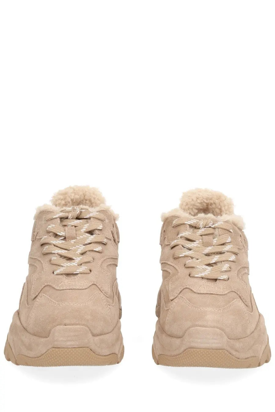Ash women’s addict bis fur sneaker brown beige suede with plush fur lining and chunky sole for casual wear