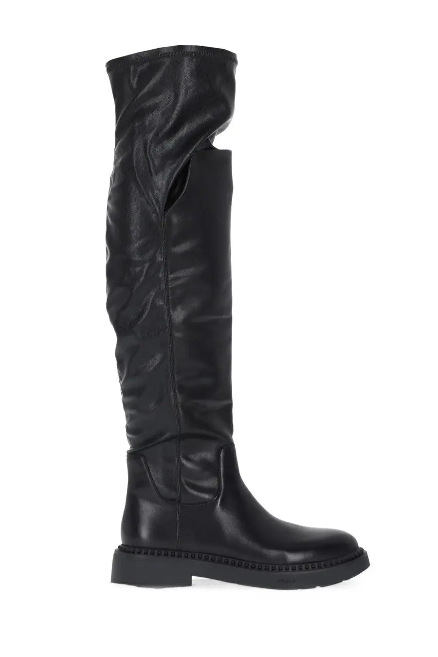 Ash women’s boot maxim black black leather over the knee boot with chunky sole and subtle stitching details