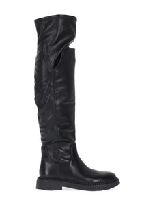 Ash women’s boot maxim black black leather over the knee boot with chunky sole and subtle stitching details