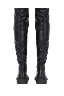 Ash women’s boot maxim black glossy leather over-the-knee boots with textured crinkled upper visible from the back