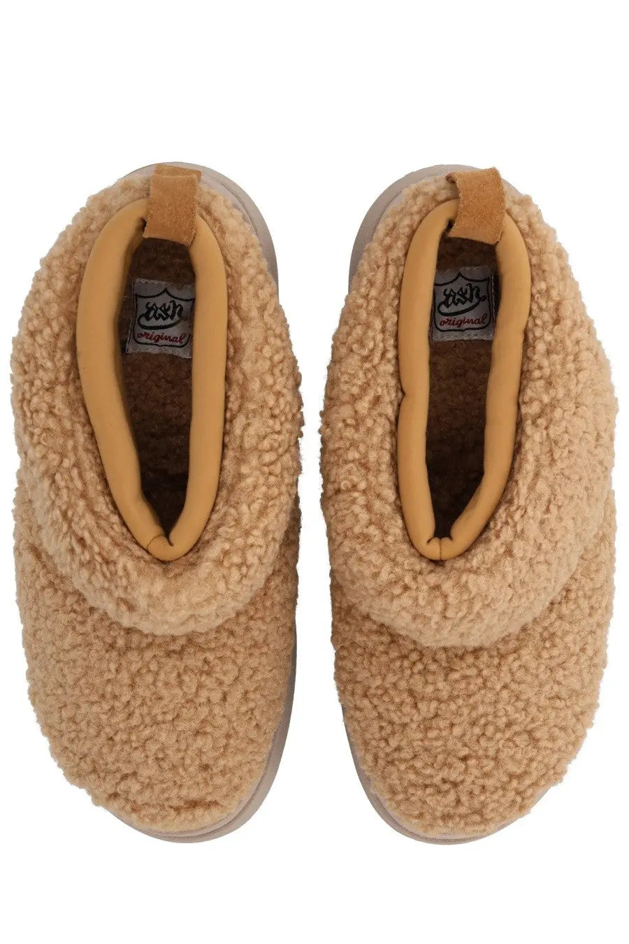 Ash women’s boot olympia beige tan plush sheepskin-style slip-on slippers with soft fuzzy texture and contrasting lining