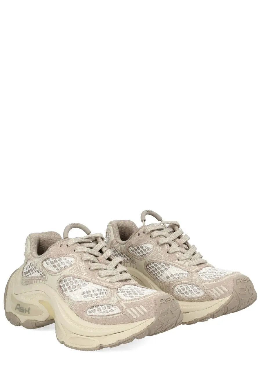 Ash women’s dragon sneaker beige featuring beige and white mesh paneling with a chunky layered sole