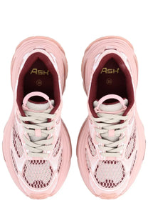 Ash women’s Dragon sneaker in pink and maroon mesh with chunky sole featuring Ash brand name on the insole