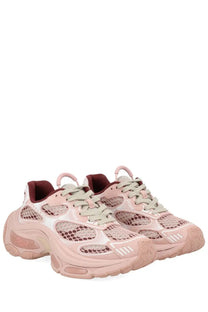 Pink mesh ash women’s dragon sneaker with maroon accents and chunky sole in blue product color details