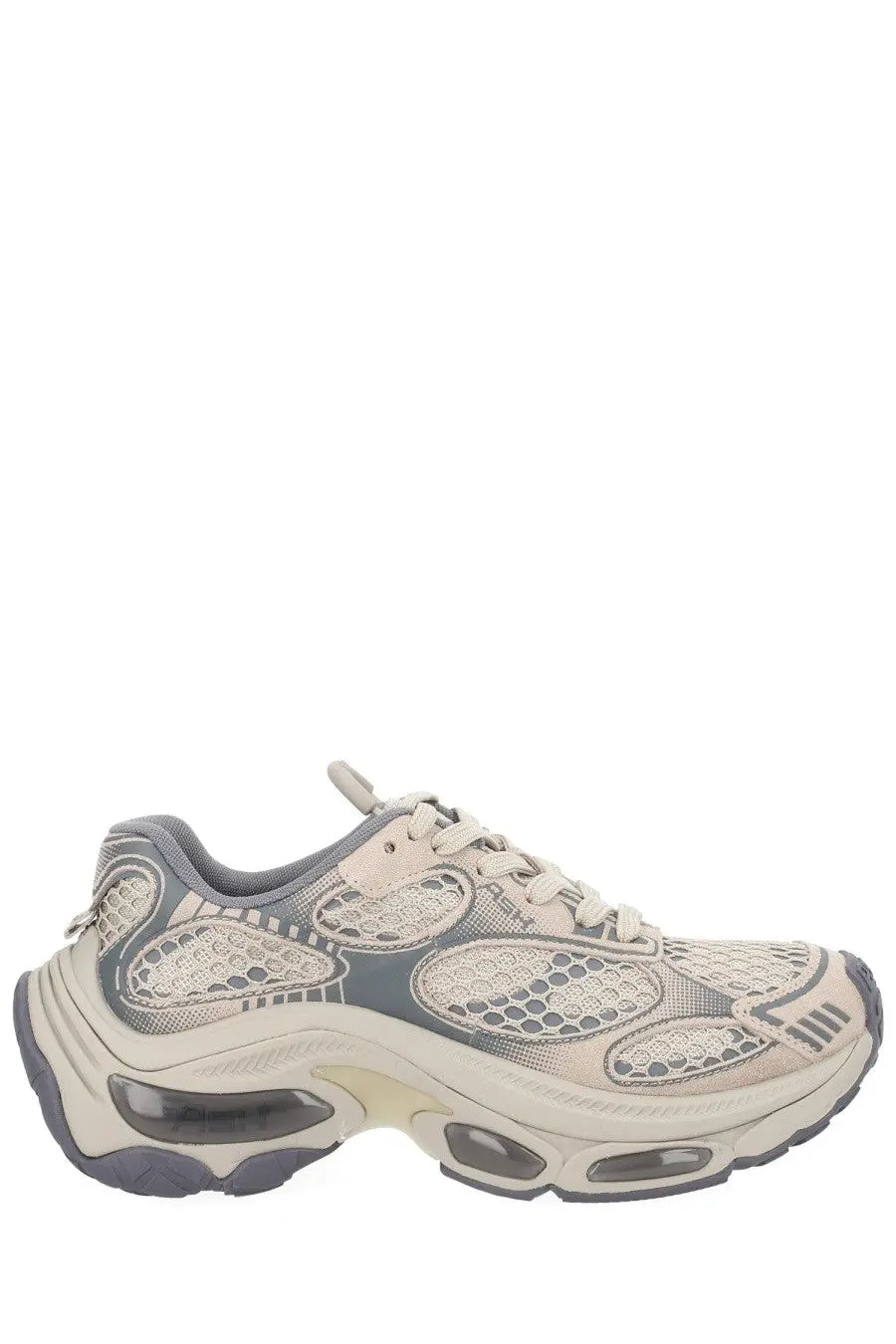 Ash women’s dragon sneaker grey in beige and gray with chunky retro design mesh panels and transparent air cushioning units