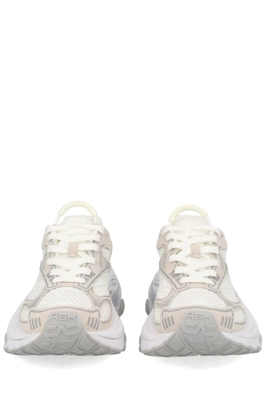 Ash women’s dragon sneaker white chunky sneakers with textured mesh upper and rubber sole in white and light gray