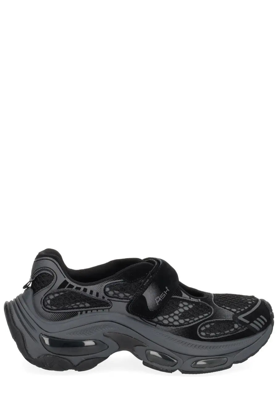 Ash women’s Drake sneaker black chunky sneaker with mesh panels velcro strap and visible air cushioning units