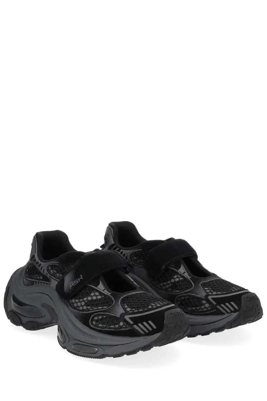 Ash women’s Drake sneaker black chunky design with mesh panels velcro straps in black and dark gray colors