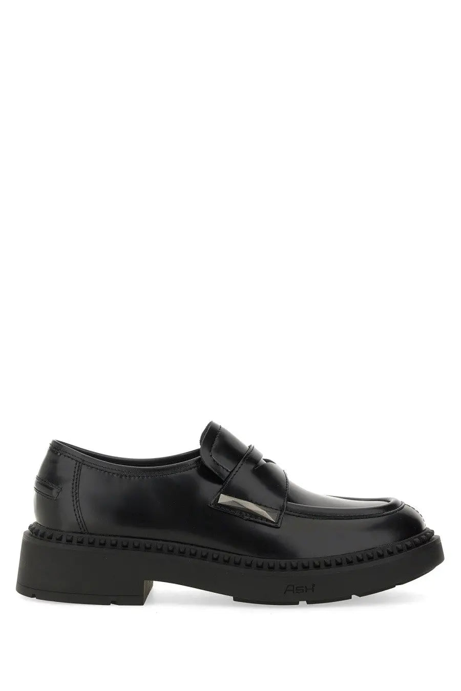 Ash women’s medusa loafer black black patent leather loafers with chunky rubber sole and stitched detailing