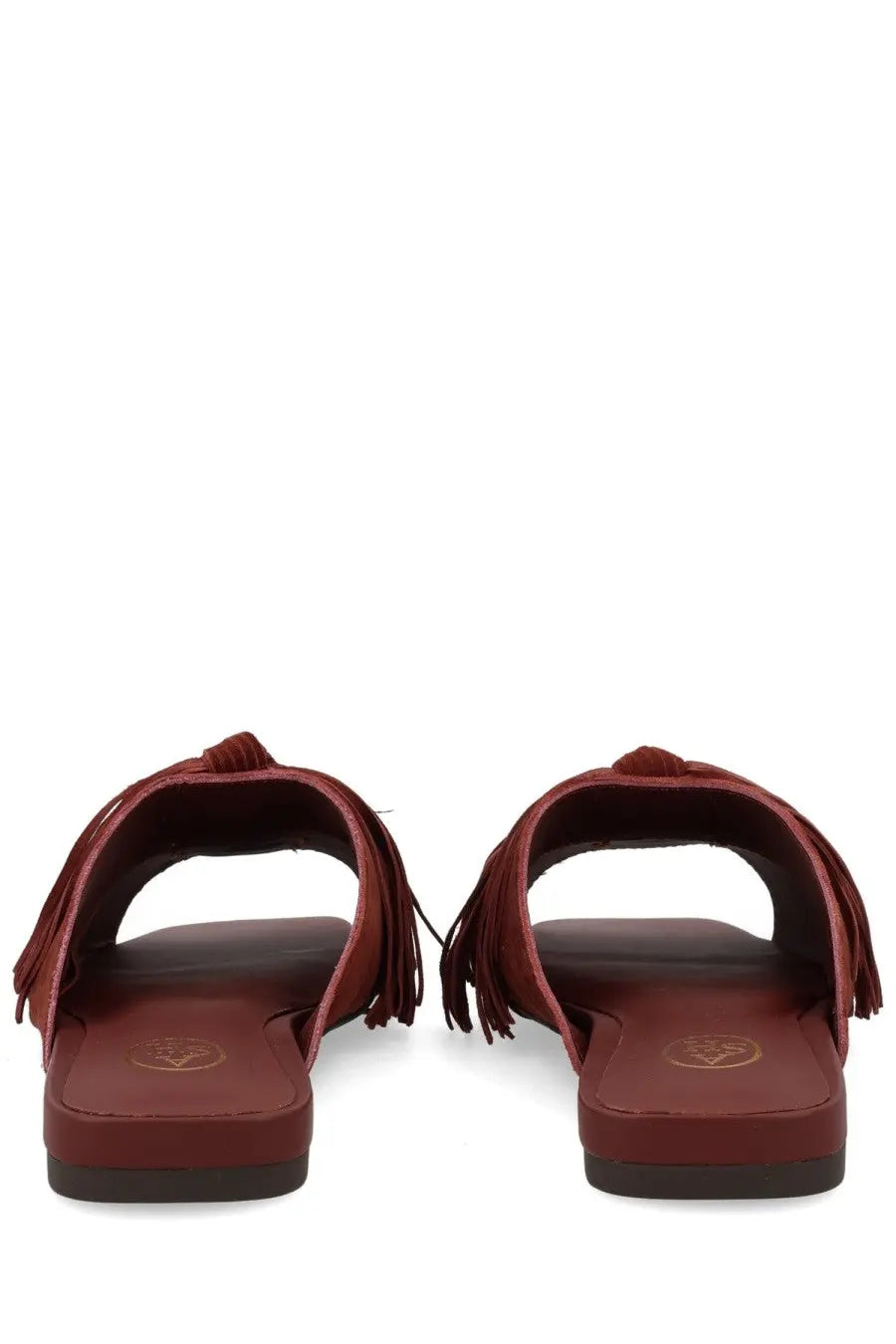 Ash women’s mule Brigitte brown suede slide sandals in burgundy with fringed detailing for casual wear