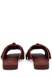 Ash women’s mule Brigitte brown suede slide sandals in burgundy with fringed detailing for casual wear