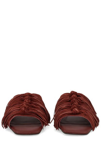 Ash women’s mule brigitte brown brown leather slide sandals with fringe and braided design