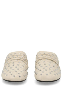 Ash women’s mule con tacco Eloise white cream leather mules with silver studs and gathered strap detail
