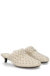 Cream-colored leather ash womens mule con tacco eloise white with silver studs and low heel front view