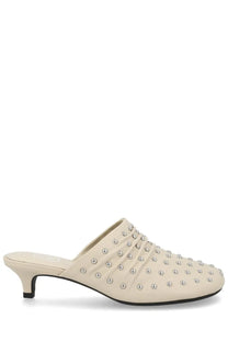 Ash women’s mule con tacco eloise white cream leather sandal with silver studs along the front