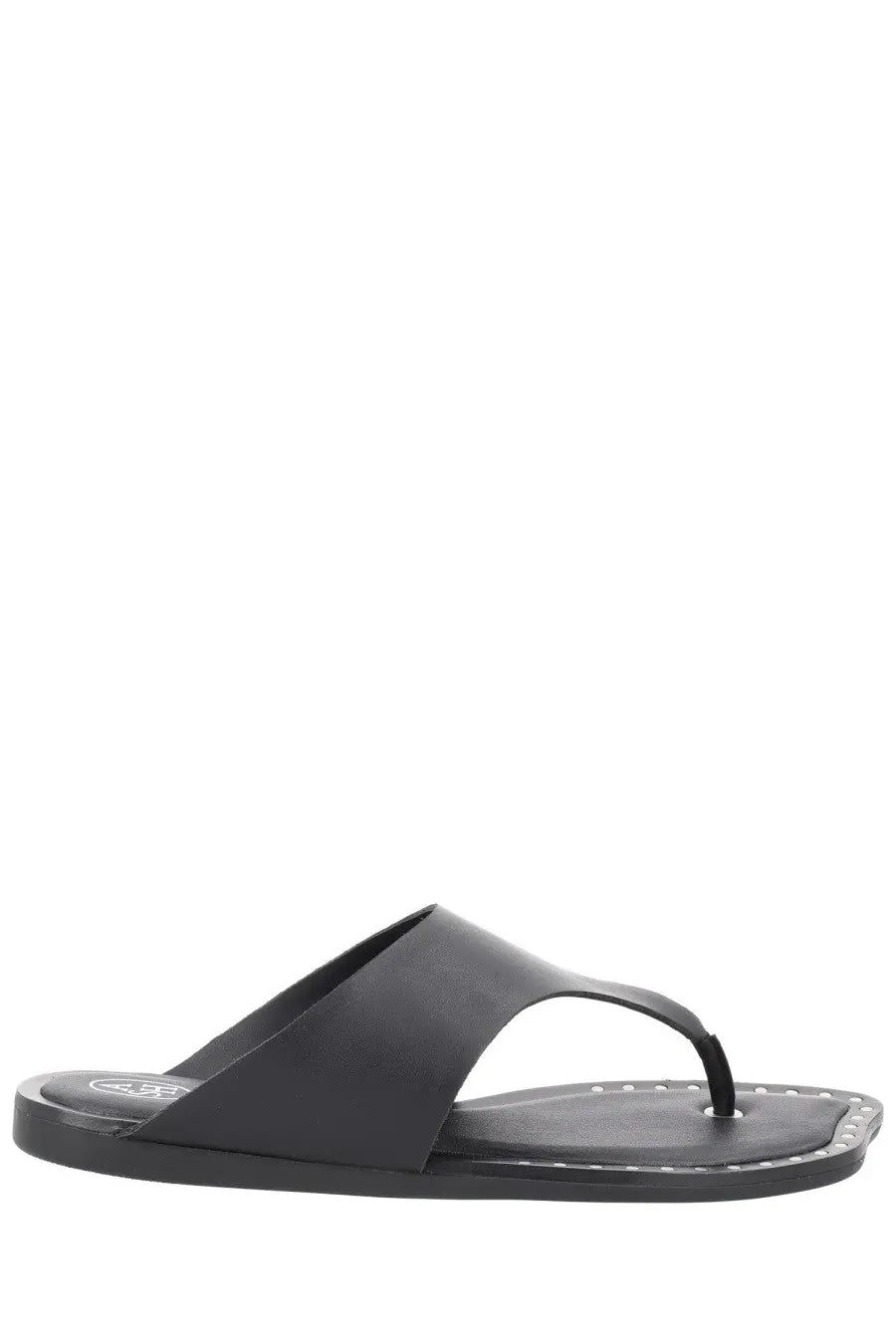Ash women’s sandalo genius black is a black leather thong sandal with minimalist design and stitched edge detailing