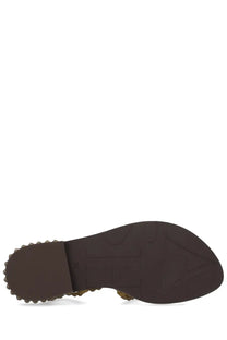 Brown rubber sole with textured pattern and decorative beaded edge on ash women’s sandalo precious green sandal