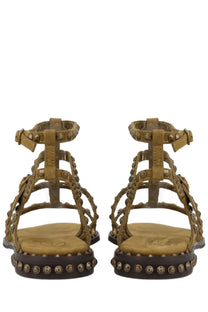 Ash women’s sandalo precious green tan leather gladiator sandals with metallic studs along the straps and sole