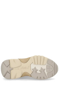Ash women’s sneaker addict beige showing beige and tan rubber sole with embossed star design and ash branding