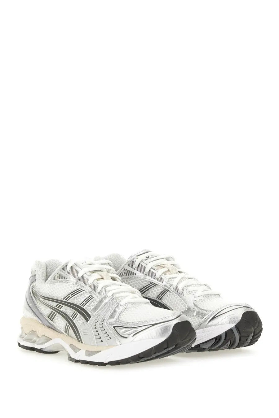Asics unisex gel kayano sneaker in silver and black with mesh upper reflective accents and cushioned sole