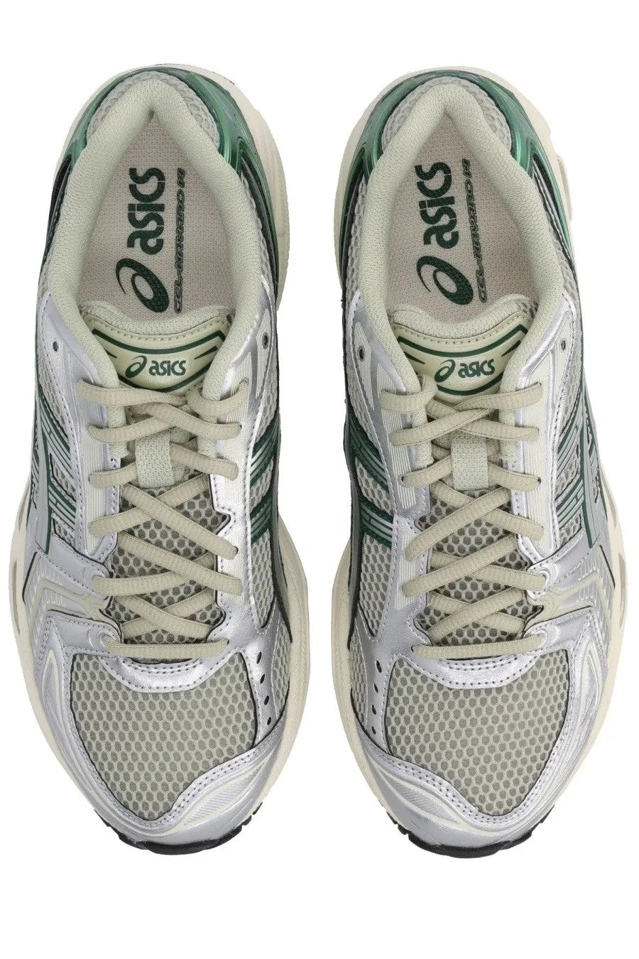 Asics unisex gel kayano running shoes in white and green with mesh and synthetic overlays