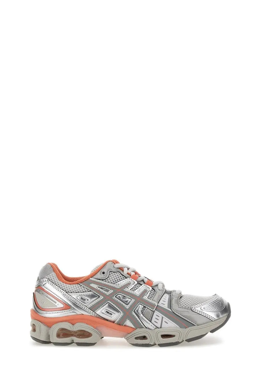 Asics unisex gel nimbus sneaker silver and coral with mesh upper and cushioned sole for running and training