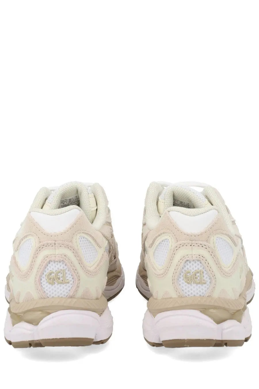 Cream-colored asics unisex gel nyc sneaker with mesh and synthetic overlays white midsole beige outsole