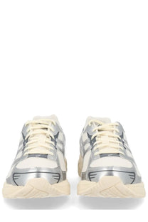 Asics unisex sneaker gel multicolor in silver and cream with metallic accents and bold lacing for a sleek modern look