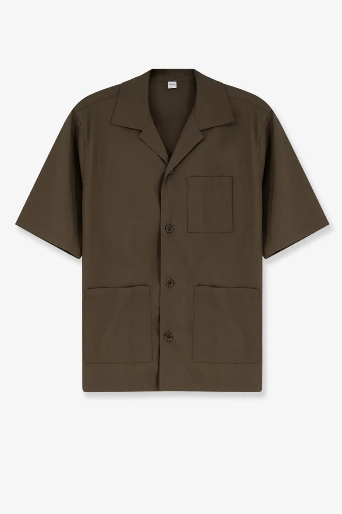 Aspesi men’s olive green short-sleeved military shirt with collar three front pockets cotton blend fabric