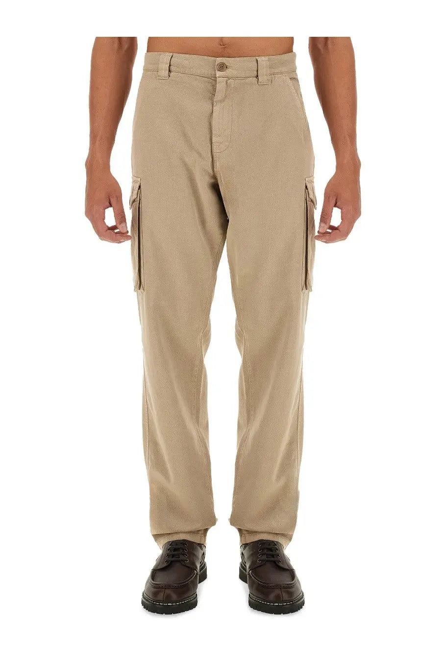Aspesi men’s beige khaki cargo pants with side pockets and button closure for casual outdoor wear