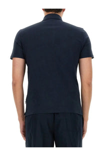 Aspesi men’s cotton polo blue in dark navy with short sleeves classic collar and subtle texture