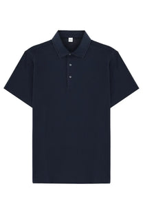 Aspesi men’s cotton polo blue short-sleeved shirt with classic collar and three silver buttons in navy blue