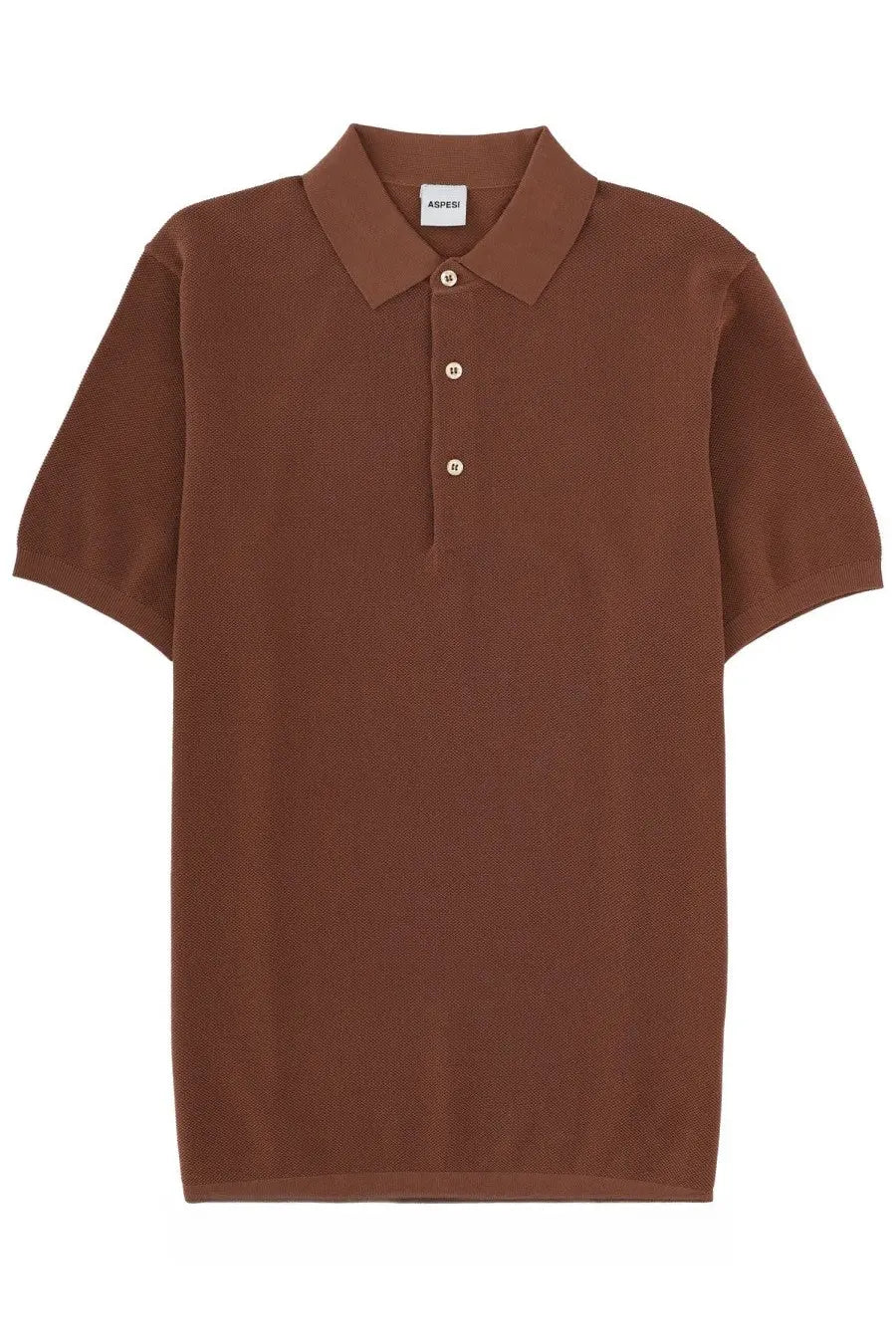 Aspesi men’s cotton polo brown with textured knit fabric and matching buttons in brown color