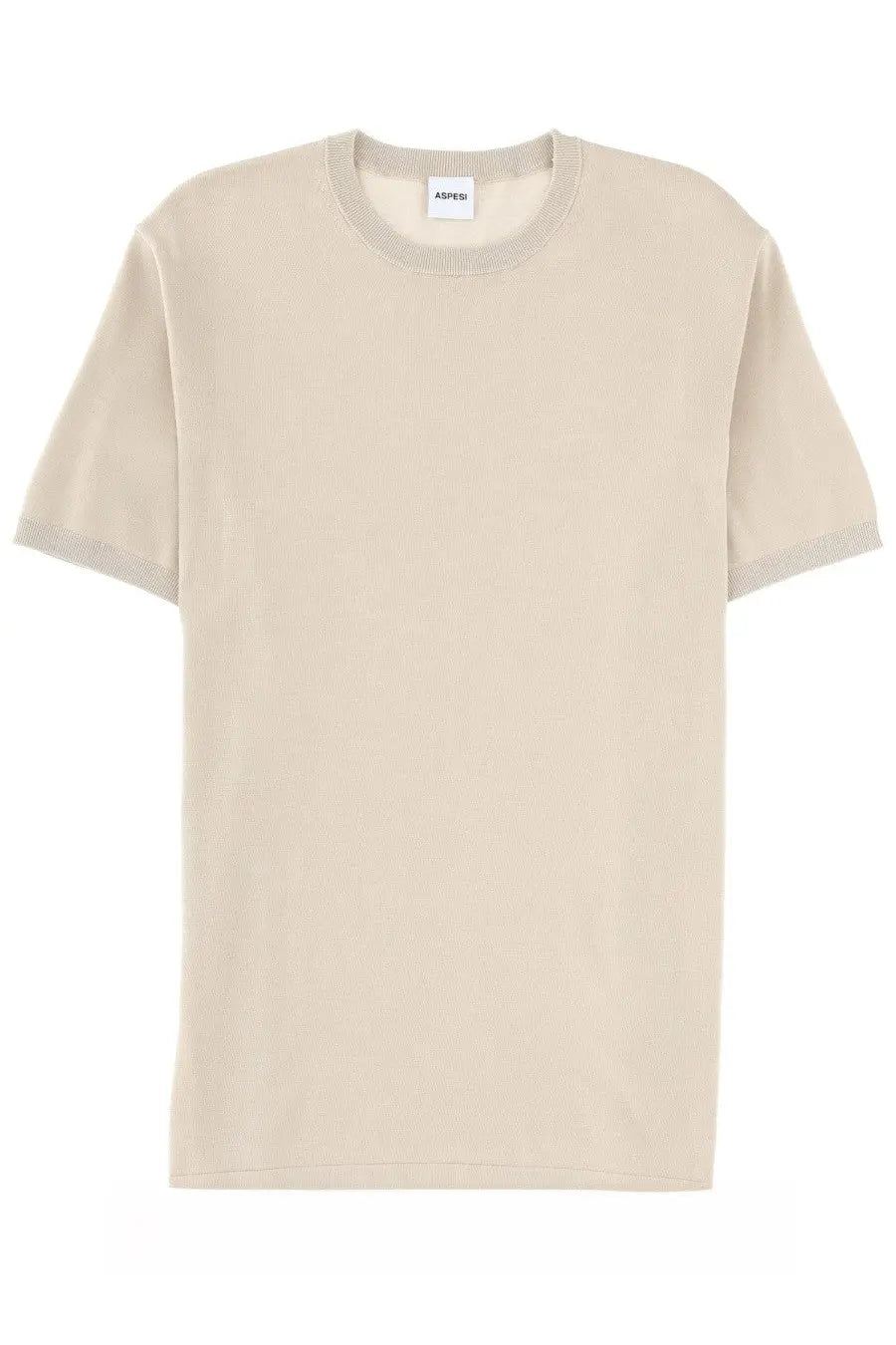Aspesi men’s beige cotton short-sleeved crew neck t-shirt with ribbed cuffs and neckline front view