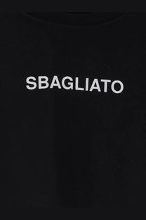 Aspesi men’s black cotton t-shirt featuring bold white sbagliato lettering across the chest