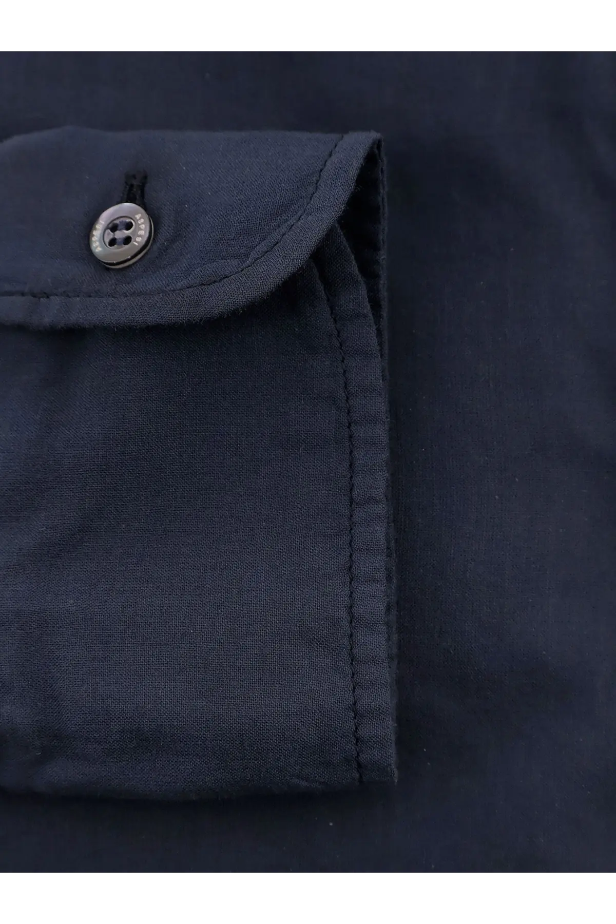 Aspesi men’s blue cotton shirt cuff in dark navy with a silver-toned button detail