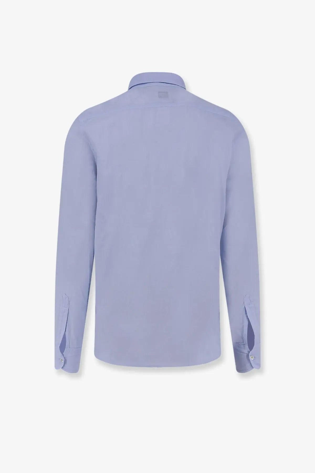 Aspesi men’s light blue cotton dress shirt with subtle texture and neatly finished long-sleeved cuffs